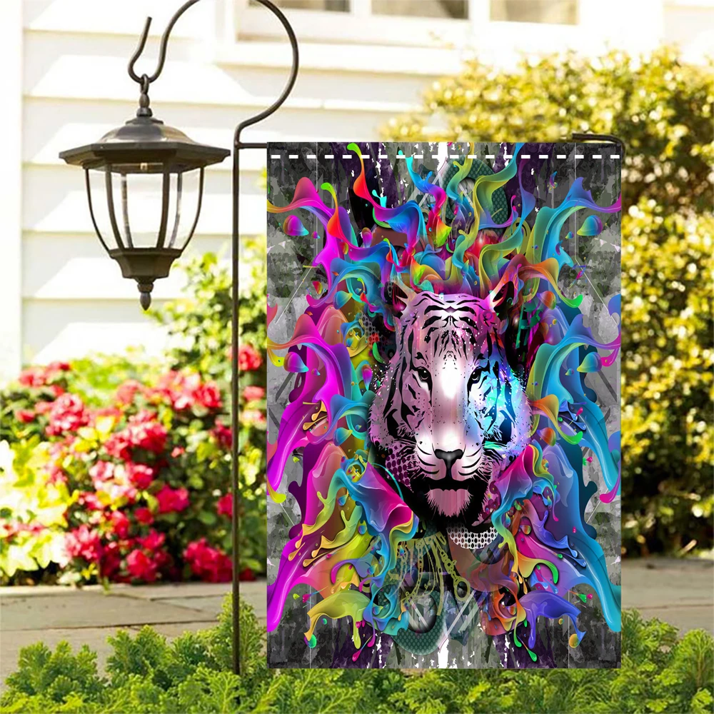 

Animal Tiger Dog Print Garden Flag Welcoming Spring Decorative Flag Bee Our Guest Stake Standing Linen Gnome Banner