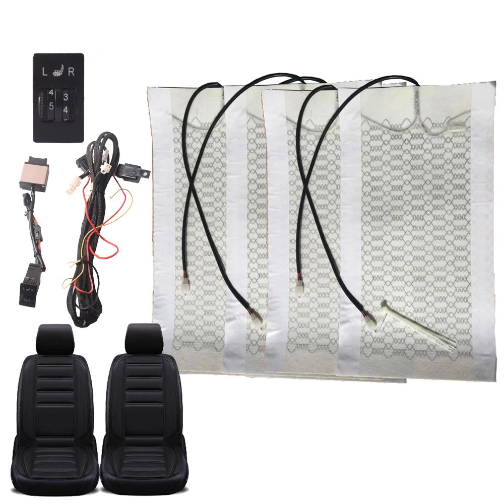 

4Pcs 12V Universal Car Heat Pad Winter Seat Heater Carbon Fiber Heating Pad Alloy Wire Seat Heater Seat Cover
