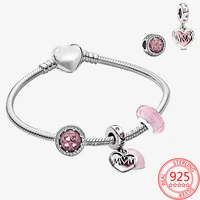 romantic 925 sterling silver heart powder love murano mothers love snake bracelet set fashion diy brand jewelry bracelet