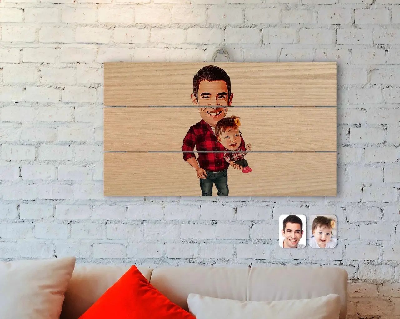 

Personalized Dad Girl Caricature Of Authentic Wooden Pallet Tablo-2