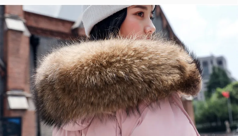 Lrpklm/новый длинный пуховик с мехом енота женский зимний пуховик. Брендовая куртка