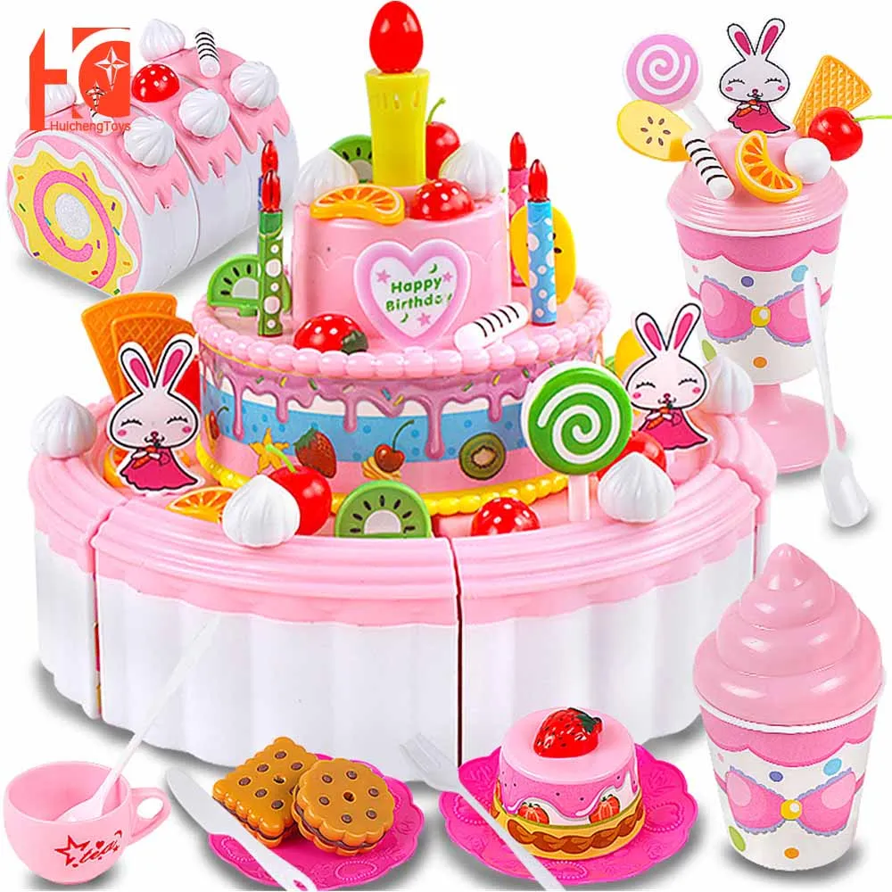 

103PCS DIY Pretend Play Cutting Cake Toys Birthday Cake with Music Light Kitchen Food Toys Cake Kitchen Food DIY Pretend Play Fr