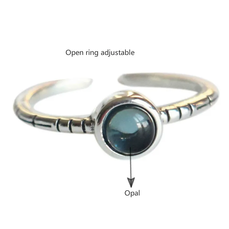 

Flyleaf Blue Opal 925 Sterling Silver Rings For Women Fashion Jewelry Open Ring Elegant Vintage Statement Wholesale Lots Bulk