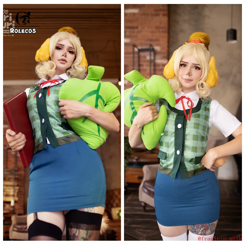 ROLECOS Animal Crossing Isabelle Cosplay Costume - Women’s New Horizons Game Uniform with Tail and Headwear image 3