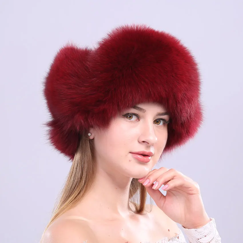 

100% Real Fox fur Women's Russian Ushanka Aviator Trapper Snow Skiing Hat Caps With Ear Flap Winter Raccoon Fur Bomber Hat