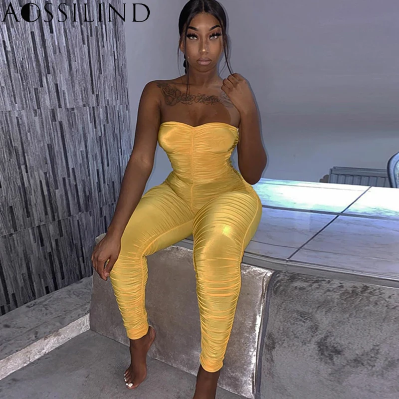 

Женский Облегающий комбинезон AOSSILIND, без бретелек, с открытыми плечами, вечерние Клубные комбинезоны, лето 2020