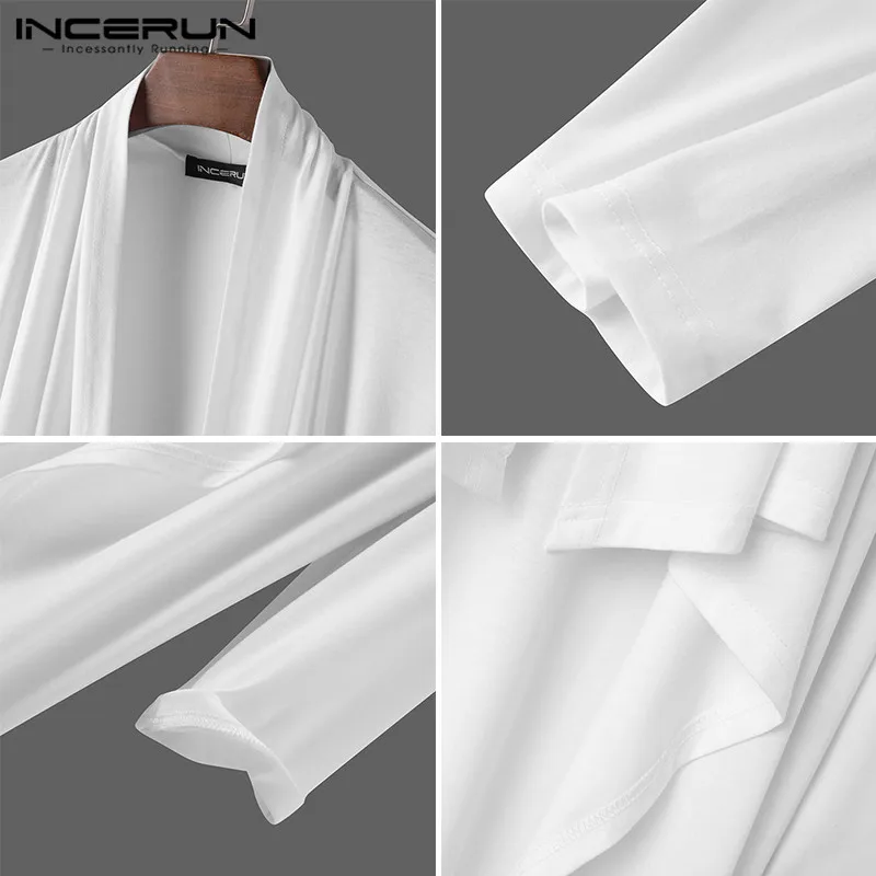 

Fashion Men Outerwear Long Sleeve Solid Open Stitch Thin Trench 2021 Streetwear Casual Chic Men Irregular Coats Cardigan INCERUN