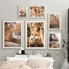 Настенная Картина на холсте с изображением тыквы выпадающего леса, сосны, лисы, скандинавские постеры и принты, настенные картины для украшения гостиной