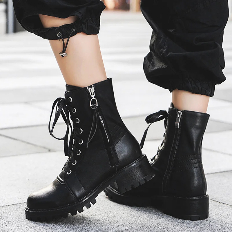 Женские ботильоны из натуральной кожи Martens черные повседневные мотоциклетные