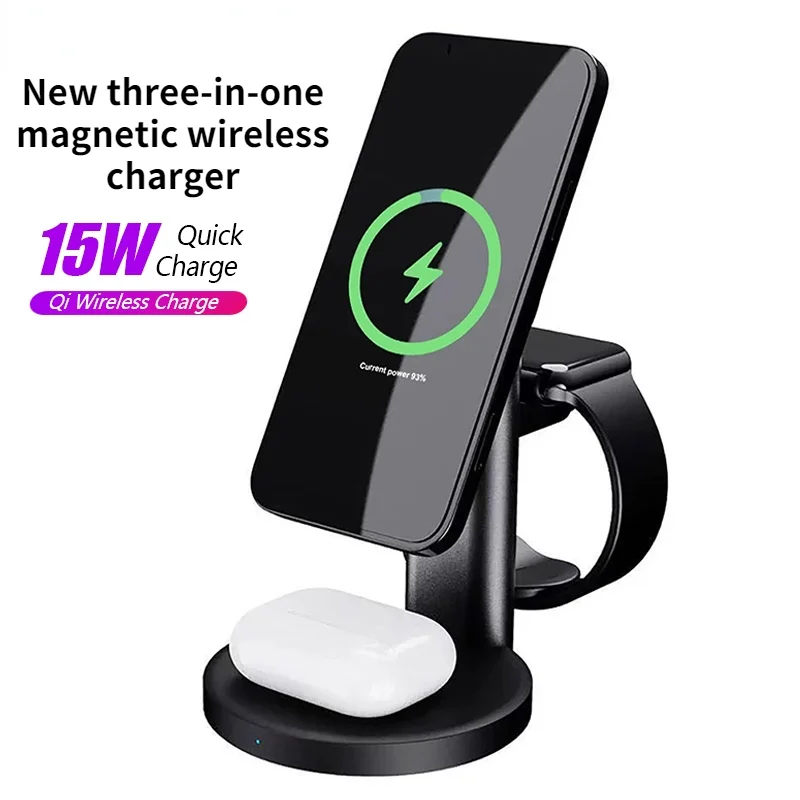 

3 In 1 Magnetic Wireless Charger Fast Charging Station Dock Compatible with IPhone 12/12 Pro AirPod 2 Magsafe Case Iwatch Series