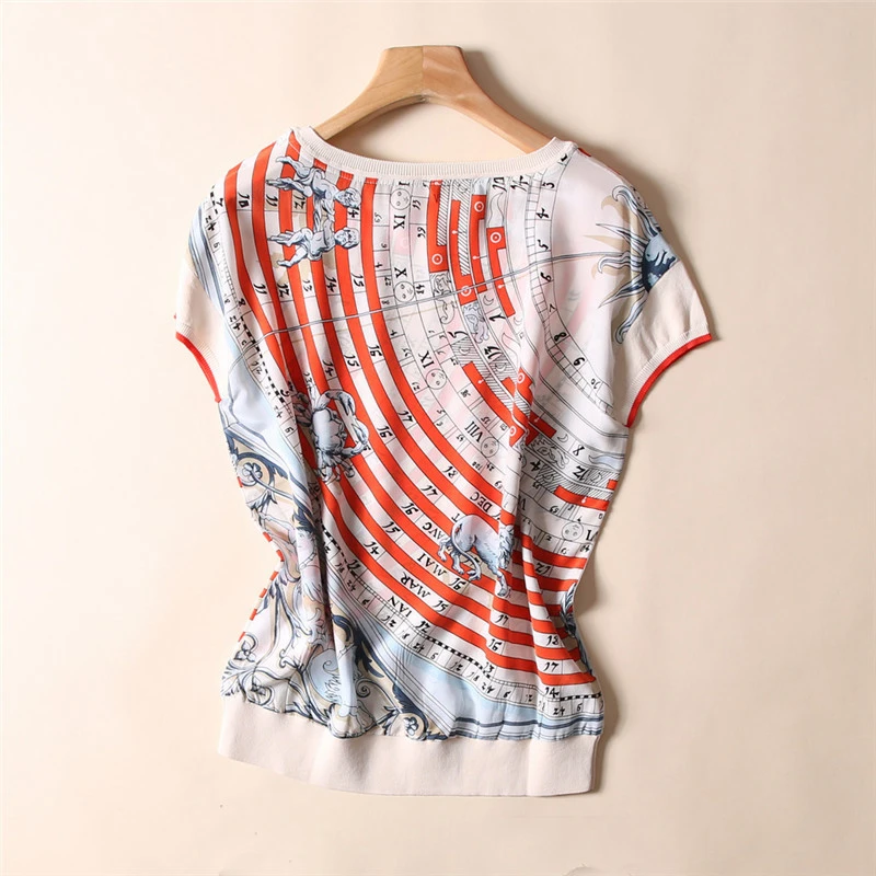 100% шелк Женская свободная футболка с принтом созвездия Высококачественная