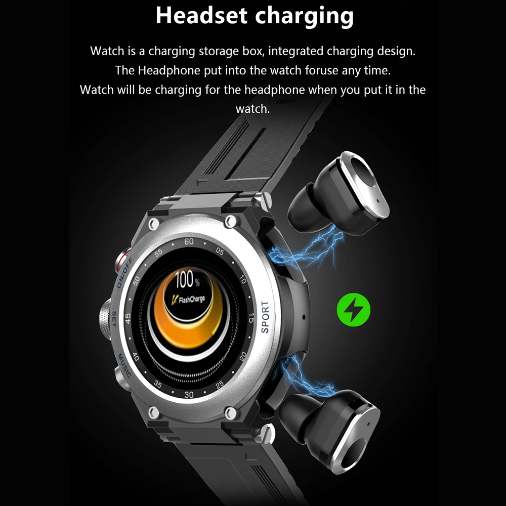 Смарт-часы LEMFO T92 мужские с Bluetooth-вызовом и наушниками Полный сенсорный экран