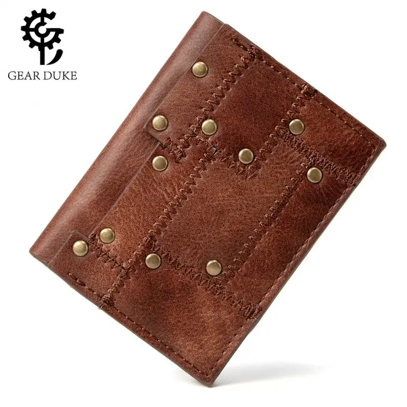 Женский короткий кошелек с заклепками, в стиле пэчворк, брендовый кошелек бренда Streampunk Gearduke, средневековый Ретро Кошелек для монет из искусственной кожи в стиле панк