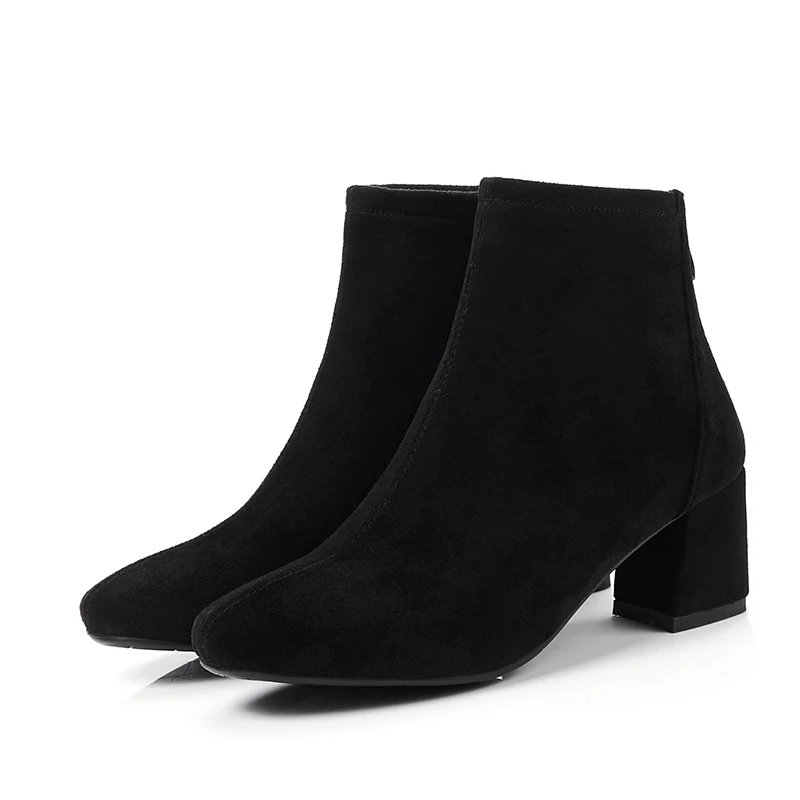 Ботинки с квадратным бархатным покрытием однотонные сапоги на толстом каблуке