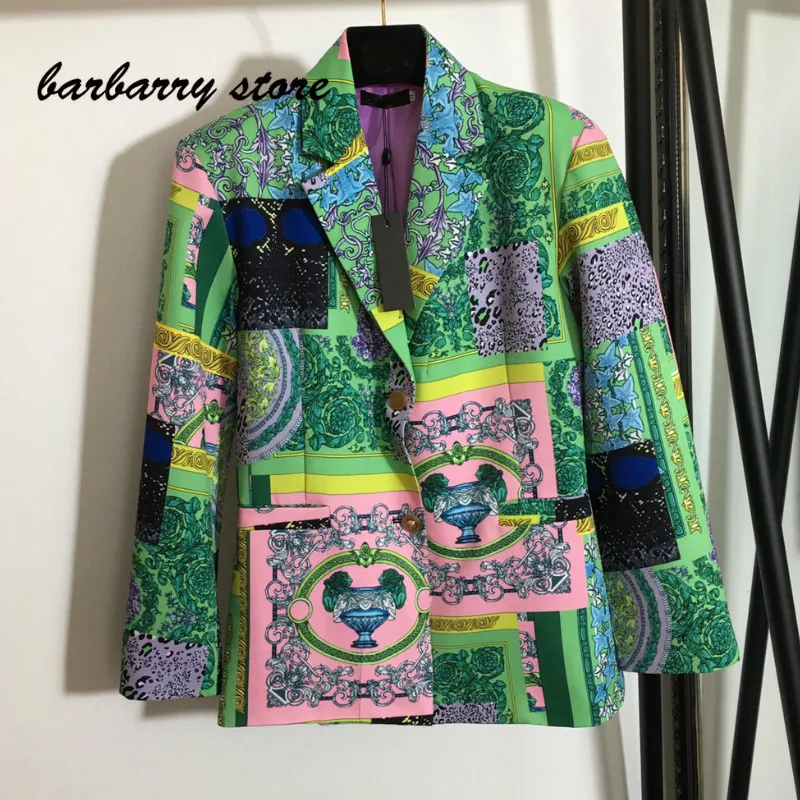 

2021 luxury design high-end retro printing fashion women's long sleeve Lapel Coat Button decoration temperament slim suit jacket