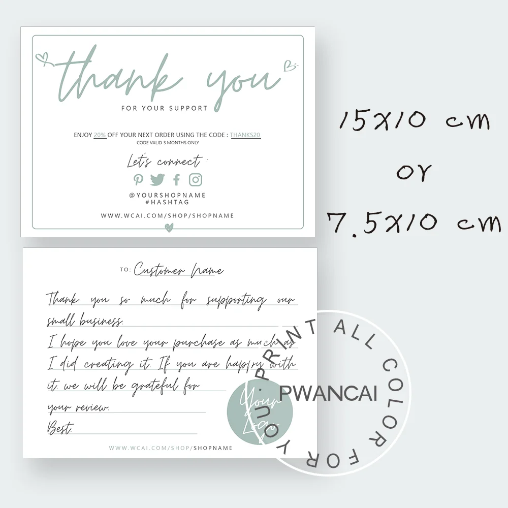 Editable Thank You For Your Support Card,DIY Printable Card,Thank You For Your Order Note With Code Coupon,Business Card Insert