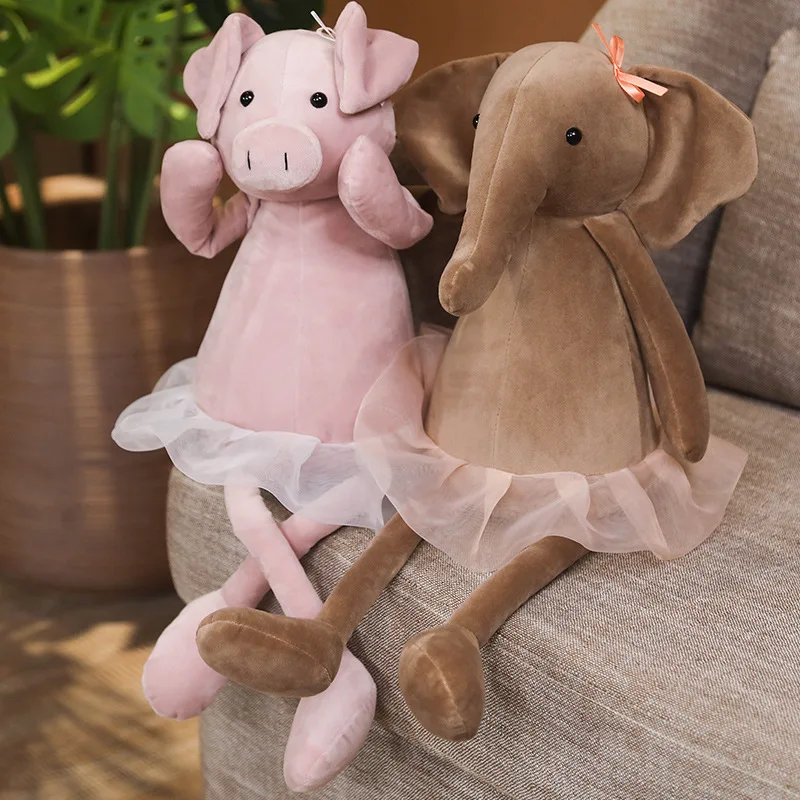 Милые мягкие подушки с игрушками в виде милого мультяшного свиньи и слона с кружевной юбкой для девочек - подарки на день рождения.