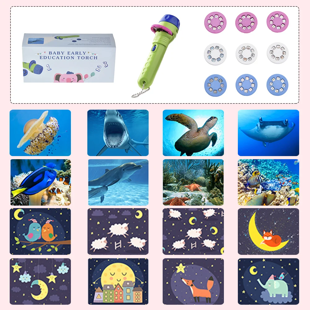 

Kids Flashlight Storybook Torch HD Animation Cartoon Early Educational Toy Handed Projector Learning Machine Animation Random