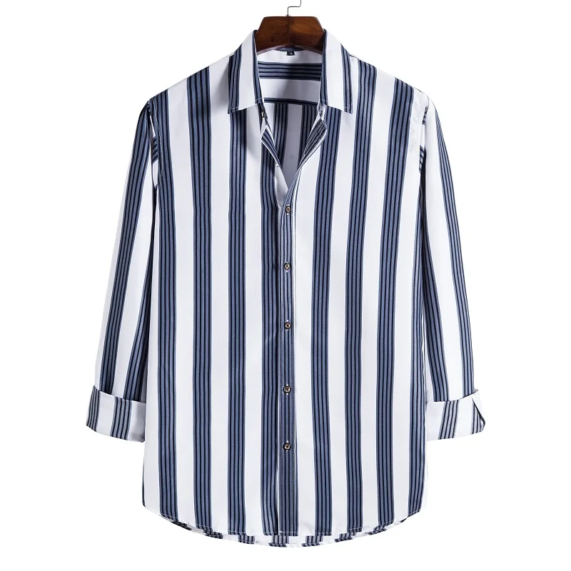 Men's Shirt Long Sleeve Hawaiian  Social Luxury Button Up Cardigan Blouses Wholesale 2021Single Breasted Turn-down Collar Broad