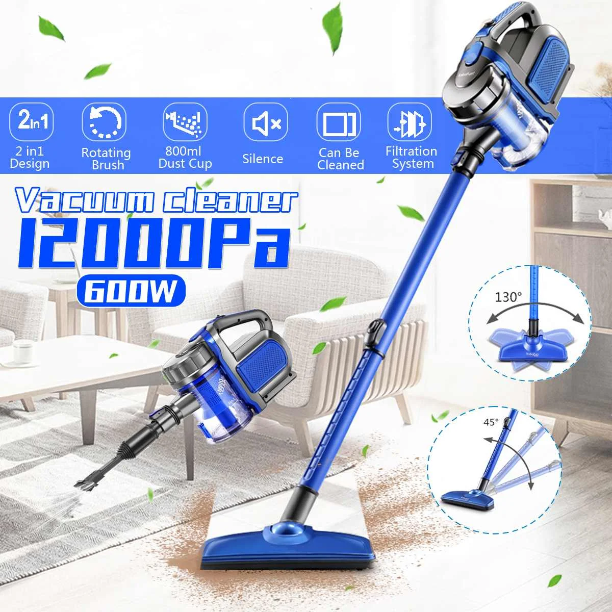 

New 2 In 1 Handheld Cord Vacuum Cleaner Cyclone 12000Pa Strong Suction Dust Collector Handheld Vacuum Cleaner