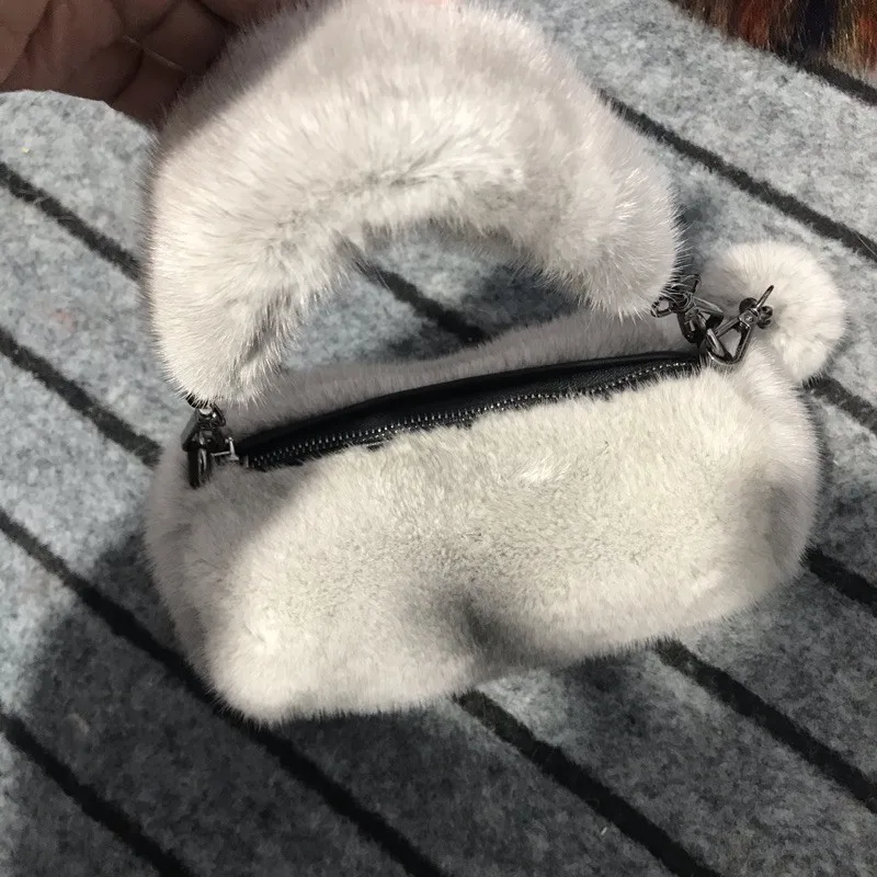 2021 New Imported Female Mink Fur New Handbag Pillow Bag Zongzi Bag Fashion Korean Version Of Fur Messenger Bag