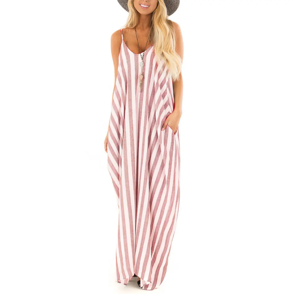 Повседневное свободное женское платье макси в полоску с открытой спиной женский