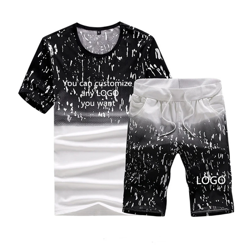 

Summer Men's T-shirt Can Custom LOGO Printing Men's short sleeve High Quality Cotton Men's short sleeve + pants 2-piece suit