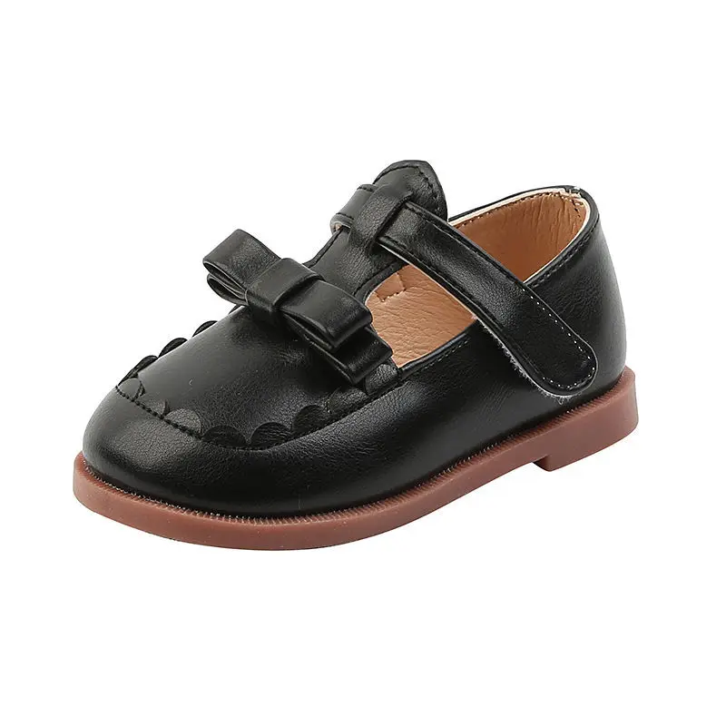 Детские кожаные туфли демисезонные кроссовки для маленьких принцесс с бантом