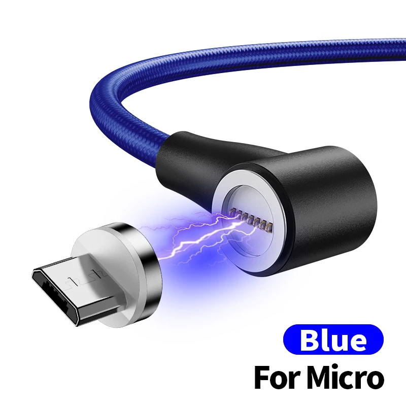 Baseuer QC 3,0 3A локоть l-образный Магнитный кабель Micro usb type C для Xiaomi Redmi; Huawei samsung магнит для iPhone 90 градусов - Цвет: Blue For Micro