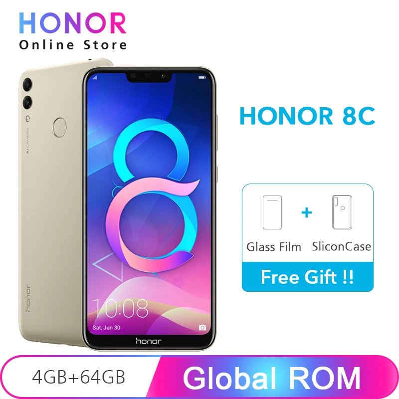 Honor 8C, 4 Гб, 32 ГБ, Google Play, мобильный телефон, 4000 мАч, Восьмиядерный процессор Snapdragon 632, 6,26 дюймов, полный экран, 13 МП, двойная камера