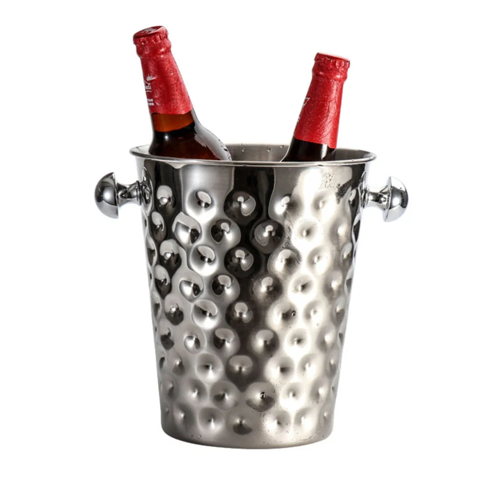 

1pc Ice Champagne Bucket Stainless Steel Beer Holder Ice Bucket Ice Container Hotel for Home Party Bar (Silver)