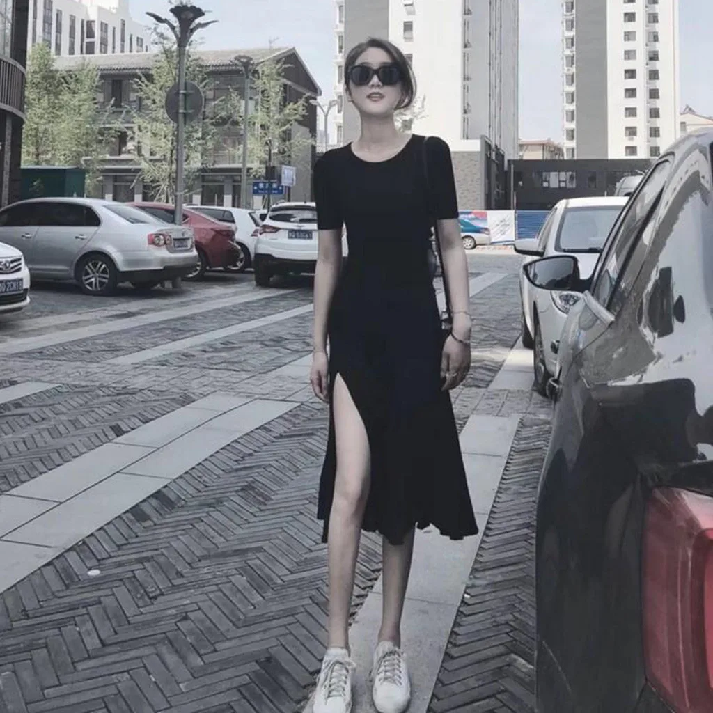 Хлопковые Платья-футболки летнее женское длинное платье-футболка облегающее