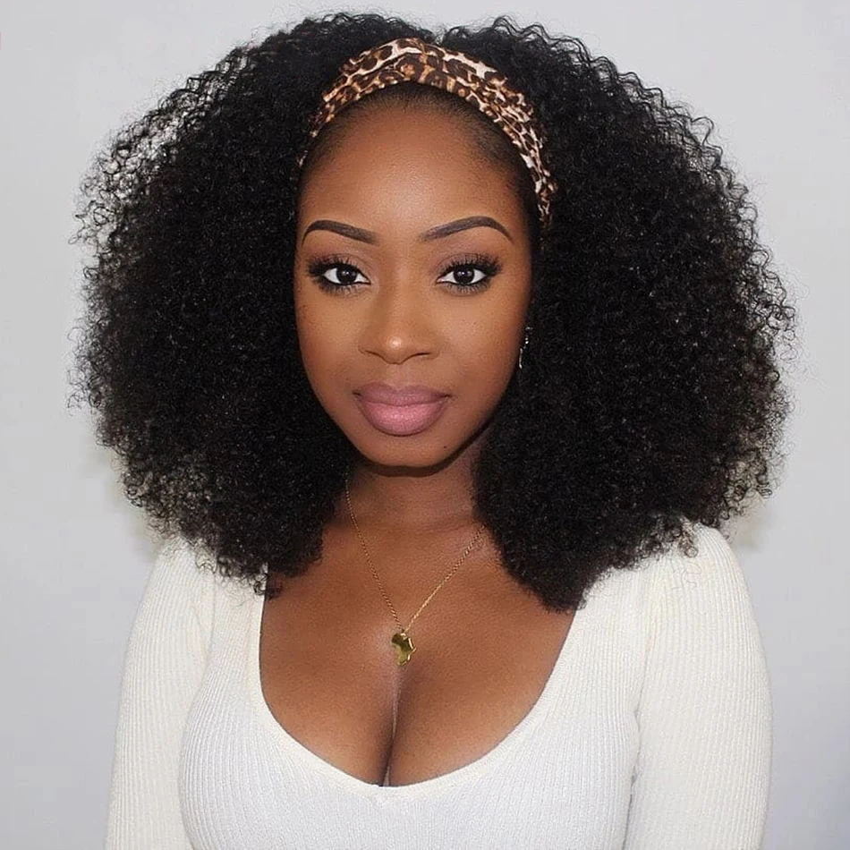 

Majestic Girls Headband Wig Human Hair Afro Kinky Curly Brazilian Remy Hair Full Machine Wigs Glueless Wigs For Women 180Denisty