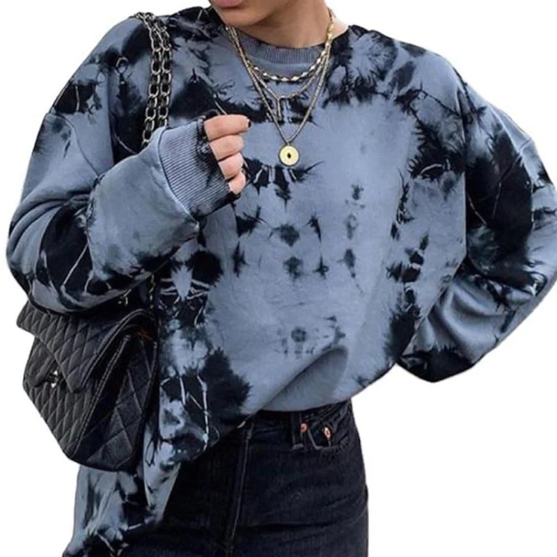 

Korean Loose Oversize Tie Dye Printed Long Sleeve O Neck Loose Sweatshirt 2020 Autumn Winter Pullovers Top S-2XL Suter De Mujer