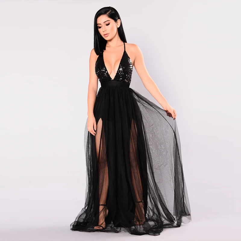 Элегантное платье макси с блестками и открытой спиной женские летние красные