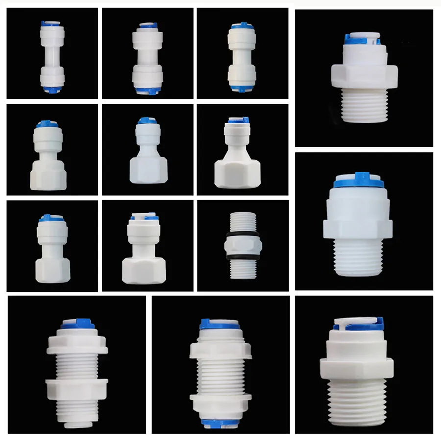 1/4" 3/8" OD Hose Tube 1/8" 1/4" 1/2" 3/4" Plastic Pipe Quick Connectors RO Water Connector Fittings Reverse Osmosis System