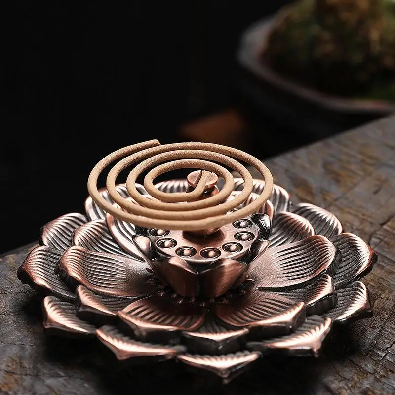 

1PC Alloy lotus Incense Burner Stick Holder Plate Buddhism Lotus Censer Bronze Nasturtium Incense Burner