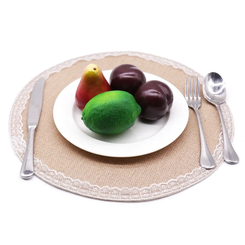 

4PCS Round Placemats Coasters Washable Imitated Linen Table Mat Plate Bowl Pad Waterproof PP Place Mat for Kitchen Dining Table