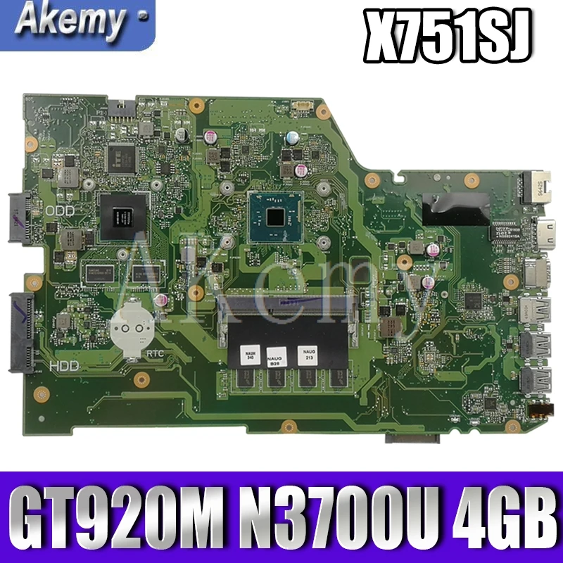 

AKEMY X751SJ original mainboard For Asus X751S X751SJ X751SV A751S K751S with GT920M N3700U 4GB RAM Laptop motherboard