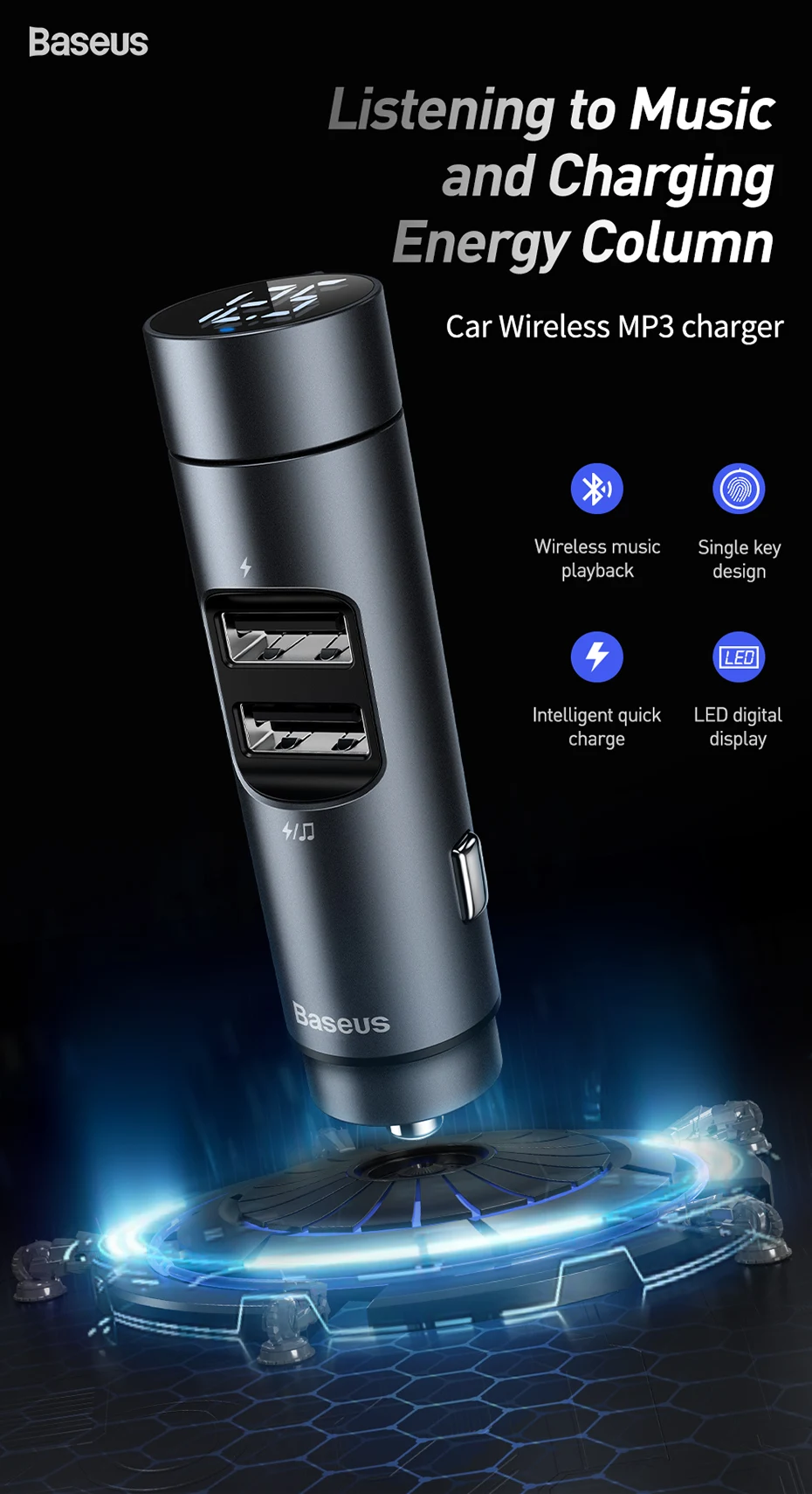 Baseus автомобильное зарядное устройство Bluetooth беспроводной fm-передатчик модулятор 3.1A двойной USB Автомобильное зарядное устройство для мобильного телефона зарядное устройство для iPhone samsung