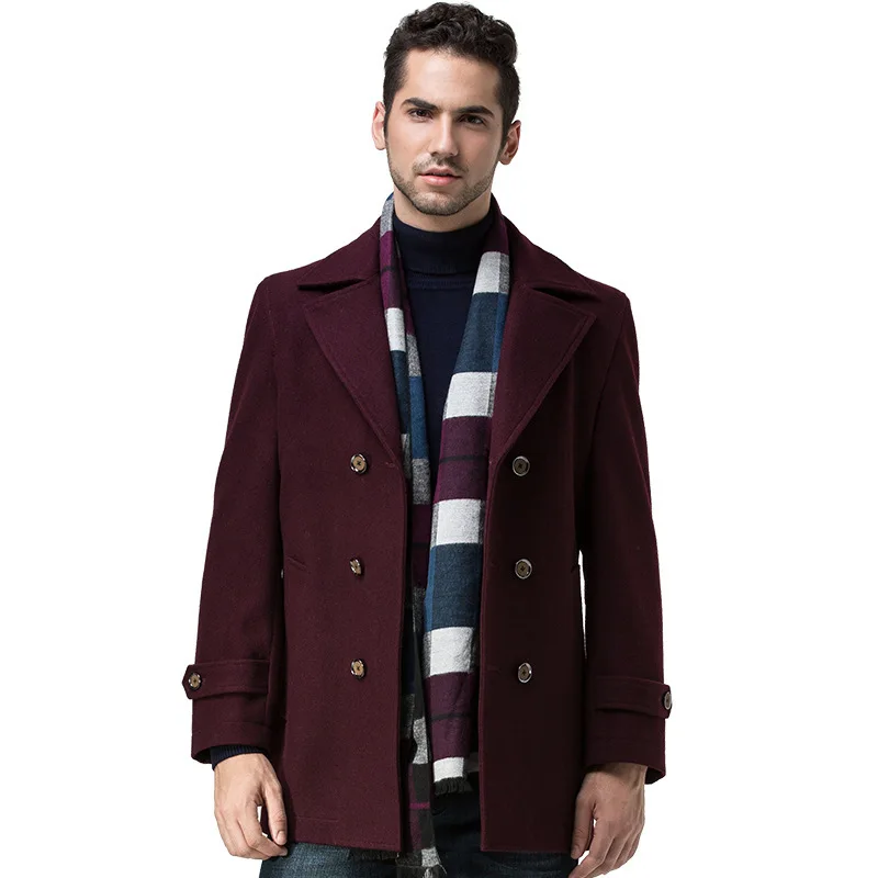 

Autumn Winter Casual Woolen Coat Men Cotton Thick Wool Coat Long Blend Coat Red Long Sleeve Overcoat OverSize Men Clothing