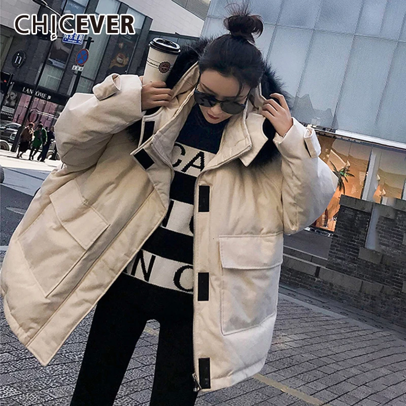 CHICEVER корейский лоскутный мех парки для женщин с капюшоном длинный рукав карман