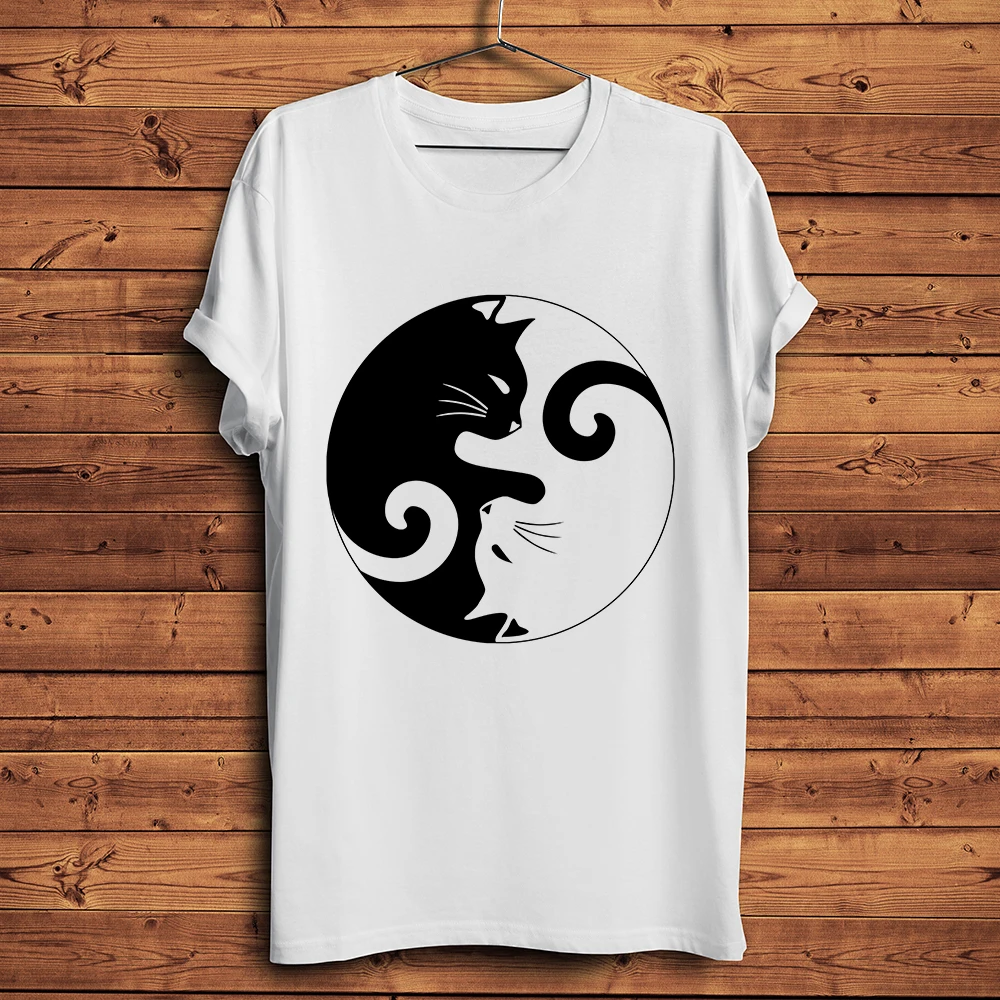 

Забавная Мужская футболка YINGYANG с кошкой мяу восемь триграммов, Новинка лета, белая Повседневная крутая уличная футболка унисекс с коротким ...