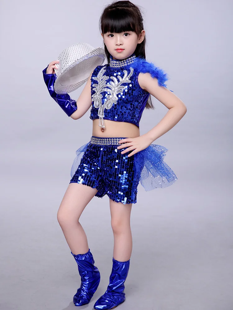 Детские джазовые танцевальные костюмы с блестками для девочек одежда