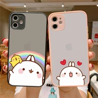 kawaii molang cartoon anime rabbit phone case for iphone x xr xs 7 8 plus 11 12 pro max translucent matte shockproof shell