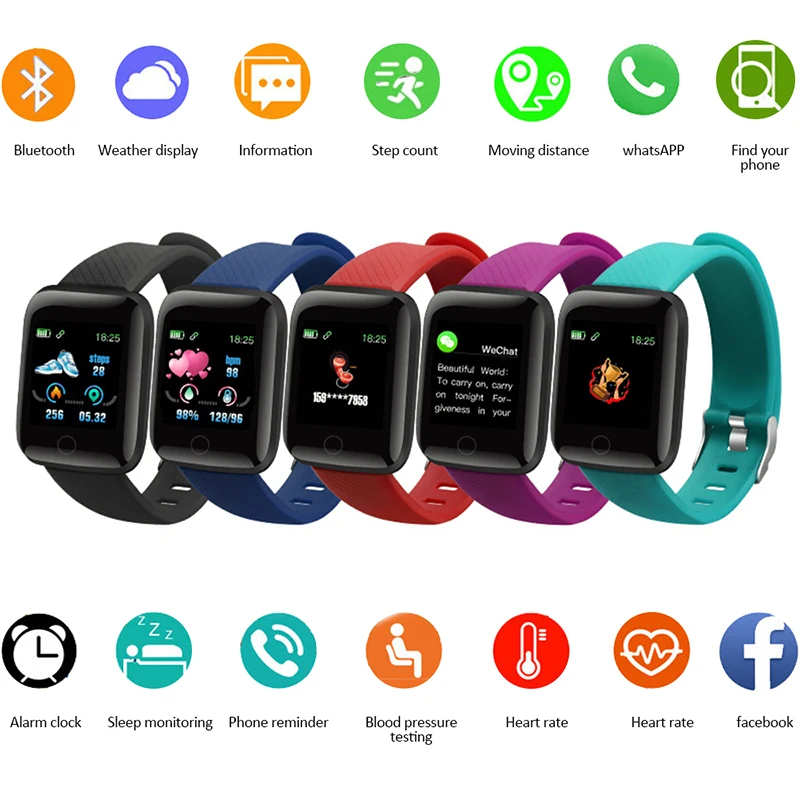 

116 PLUS Smartwatch Sport Bracelet Heart Rate Blood Pressure Monitoring Track Movement IP67 Waterproof Fitness Bracelet