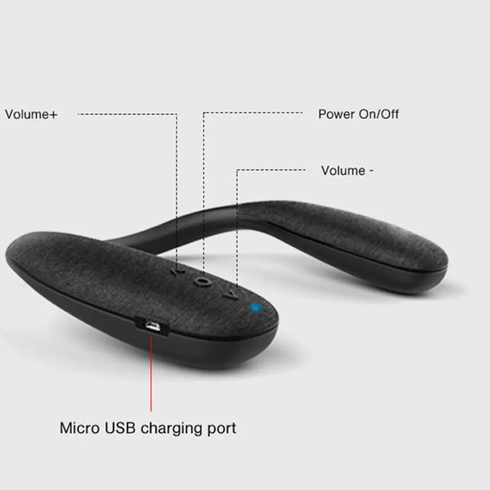 

New Hot Wireless Neckband Speaker Wearable Surround Sound Bluetooth Neck Speaker with Bass HD Voice button For Game TV Hiking