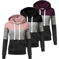 autumn and winter womens long sleeve fleece pullover hoodie sweatshirts color stitching striped hoodies tops
