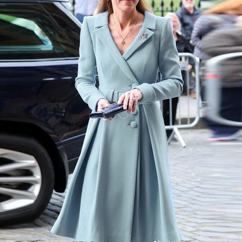 

Женское однобортное платье с поясом, модельное Элегантное синее платье для офиса, осень 2021