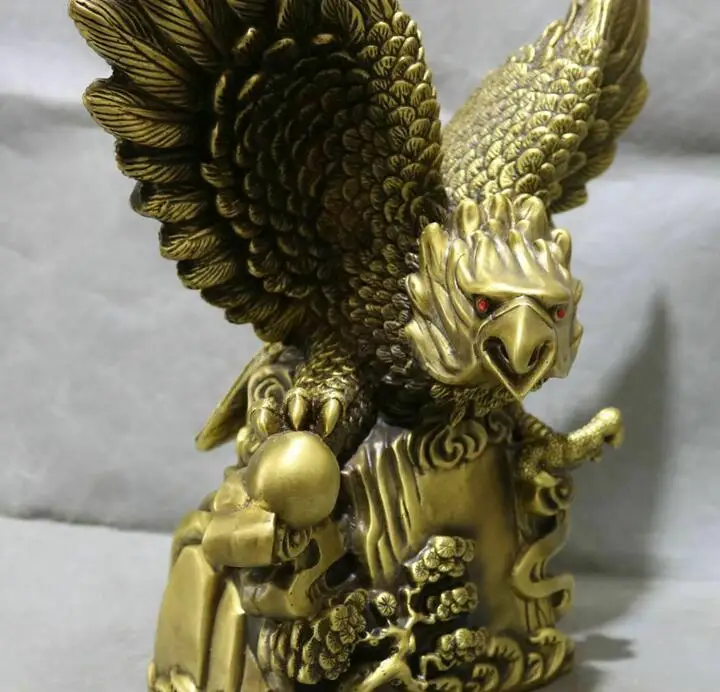 17“ China Pure Bronze Pine Tree Feng Shui Eagle Hawk Falcon Bird Ball Statue | Дом и сад